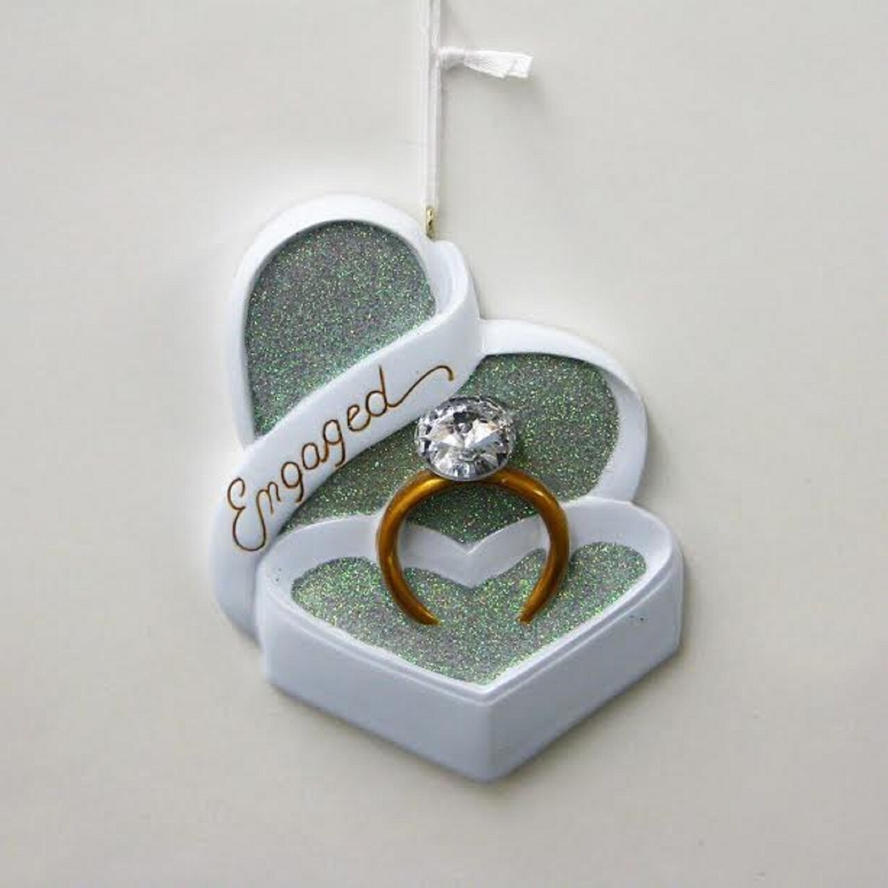 KSA Pack of 12 Wedding "Engaged" Faux Diamond Ring Christmas Ornaments 4"